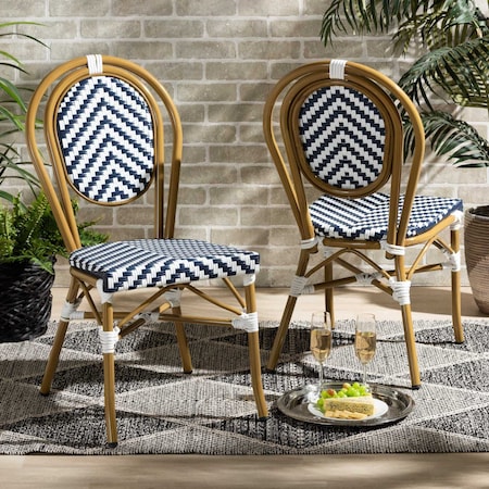 Baxton Studio Alaire French Styled Indoor/Outdoor Stackable 2-Piece Bistro Dining Chair Set-Blue, PR Set of 2 190-11625-ZORO